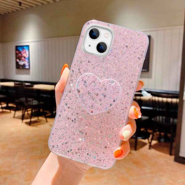 Heart Glitter case rosado iPhone 14 plus